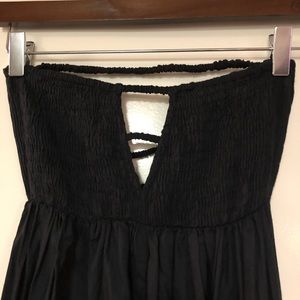 Shirred strapless cutout maxi dress